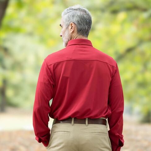 MagnaReady Men’s Adaptive Magnetic Front Long Sleeve Tech Shirt – Cooling Performance Fabric, Chest Pocket, Easy Dressing for Seniors, Disabled, Arthritis, & Limited Mobility, Red, Large in Saudi Arabia