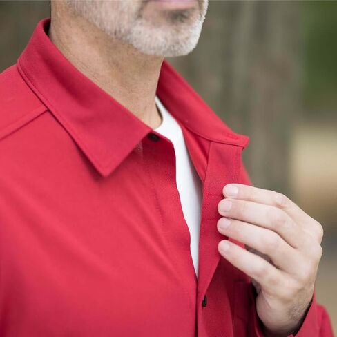 MagnaReady Men’s Adaptive Magnetic Front Long Sleeve Tech Shirt – Cooling Performance Fabric, Chest Pocket, Easy Dressing for Seniors, Disabled, Arthritis, & Limited Mobility, Red, Large in Saudi Arabia