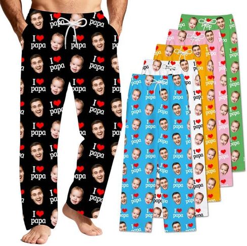 Custom Face Pajamas for Dad, Personalized Pajama Pants with Photo for Men, Pjs Bottom Birthday Gifts for Father in Saudi Arabia