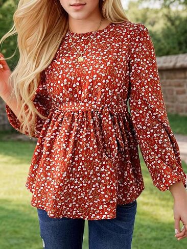 Women's Maternity Shirt Floral Long Sleeve Belted Pregnancy Peplum Blouse Top in Kuwait