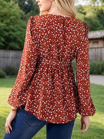 Women's Maternity Shirt Floral Long Sleeve Belted Pregnancy Peplum Blouse Top in Kuwait