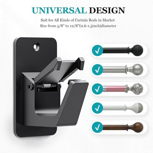 Adhesive No Drill Curtain Rod Brackets - Heavy Duty 30LB Holders for Bathroom Bedroom Kitchen, Universal Damage-Free Window Rod Hooks with Nail-Free Installation (4PC Black) in Saudi Arabia