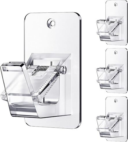 Adhesive No Drill Curtain Rod Brackets - Heavy Duty 30LB Holders for Bathroom Bedroom Kitchen, Universal Damage-Free Window Rod Hooks with Nail-Free Installation (4PC Black) in Saudi Arabia