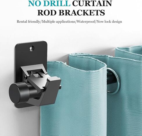 Adhesive No Drill Curtain Rod Brackets - Heavy Duty 30LB Holders for Bathroom Bedroom Kitchen, Universal Damage-Free Window Rod Hooks with Nail-Free Installation (4PC Black) in Saudi Arabia