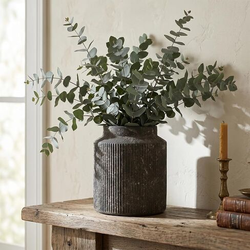 7" Rustic Black Ribbed Vase - Wabi Sabi Textured Ceramic Vase for Flowers, Vintage Fluted Decorative Vase for Farmhouse Home Decor, Entryway, Table Centerpiece in Saudi Arabia