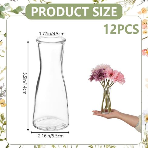 12 Set Glass Bud Vases for Centerpieces Small Clear Flower Vase Modern Decorative Vases Mini Clear Bud Vases Mini Decorative Bulk Vase for Bridal Shower Wedding Birthday Party Dining Table Decor in Kuwait