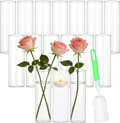 16 Pack Glass Cylinder Bud Vases for Centerpieces, 7.8" H x 2.5" W Clear Flower Vases Bulk, Floating Candle Holder for Wedding Party Home Decor in Saudi Arabia