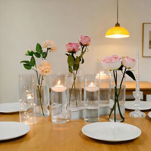 16 Pack Glass Cylinder Bud Vases for Centerpieces, 7.8" H x 2.5" W Clear Flower Vases Bulk, Floating Candle Holder for Wedding Party Home Decor in Saudi Arabia