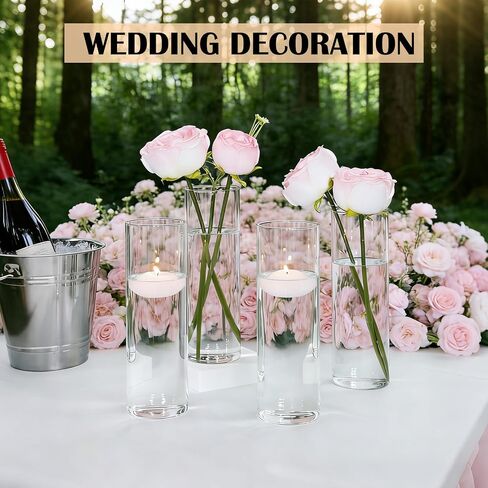 16 Pack Glass Cylinder Bud Vases for Centerpieces, 7.8" H x 2.5" W Clear Flower Vases Bulk, Floating Candle Holder for Wedding Party Home Decor in Saudi Arabia
