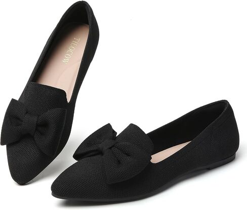 Tilocow Ballet Flats Shoes for Women Pointed Toe Knit Flats with Bow Comfortable Casual Dressy Shoes for Work Office Walking in Kuwait