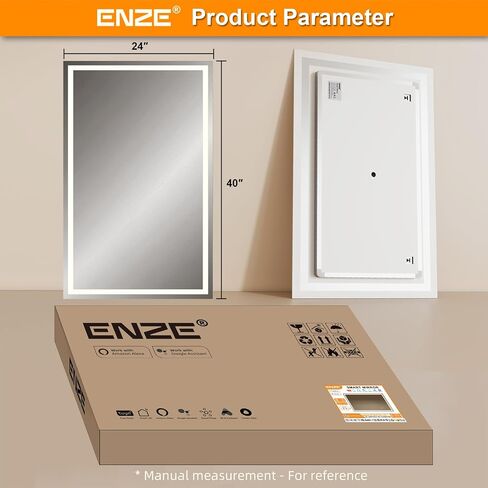 ENZE 24"x40" Smart Lighted Bathroom Mirror for Wall, WiFi App & Voice Control (Alexa/Google), Anti-Fog, 3-Color Dimmable, Built-in Clock, Plug-in/Hardwired Vanity Mirror in Kuwait