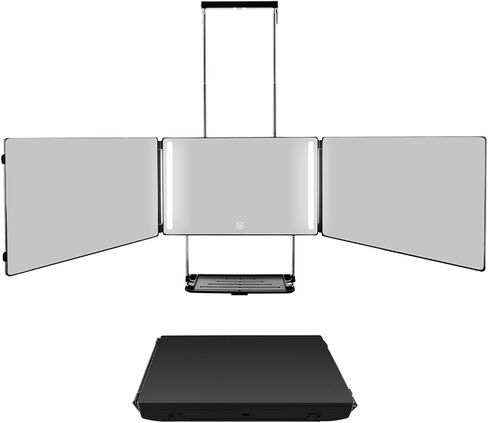 360 Self Hair Cutting Mirror LED –3 Way Mirror with Storage Shelf Premium HD Glass, Matte Anti-Fingerprint Finish, 3 Color Lights Adjustable & Portable Barber Mirrors for Home & Travel in Saudi Arabia
