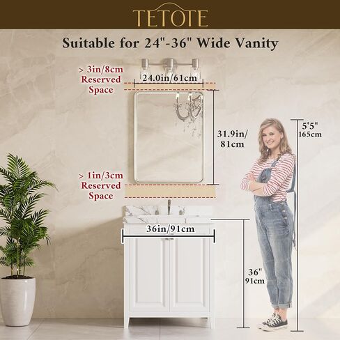 TETOTE Brushed Nickel Bathroom Mirror 24 x 30 Beveled Edge Tempered Glass, Rounded Corner Rectangle Bathroom Mirror for Over Sink for Modern Bathroom, Living Room, Bedroom, Entryway in Kuwait