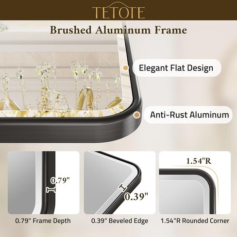 TETOTE Brushed Nickel Bathroom Mirror 24 x 30 Beveled Edge Tempered Glass, Rounded Corner Rectangle Bathroom Mirror for Over Sink for Modern Bathroom, Living Room, Bedroom, Entryway in Kuwait