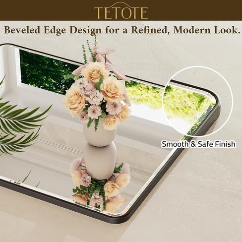 TETOTE Brushed Nickel Bathroom Mirror 24 x 30 Beveled Edge Tempered Glass, Rounded Corner Rectangle Bathroom Mirror for Over Sink for Modern Bathroom, Living Room, Bedroom, Entryway in Kuwait