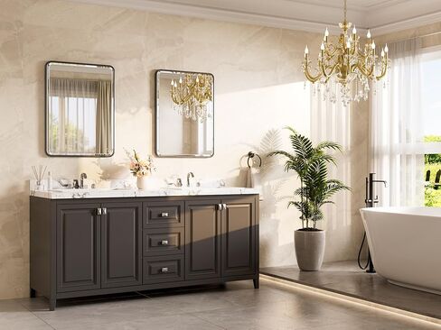 TETOTE Brushed Nickel Bathroom Mirror 24 x 30 Beveled Edge Tempered Glass, Rounded Corner Rectangle Bathroom Mirror for Over Sink for Modern Bathroom, Living Room, Bedroom, Entryway in Kuwait
