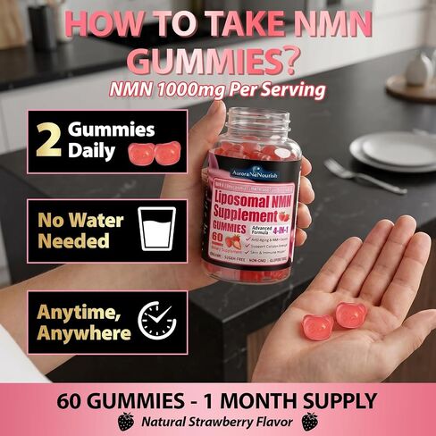 NMN Supplement 1000mg, 4-in-1 Liposomal NMN Gummies with Resveratrol, Quercetin & TMG for NAD+ Levels, NMNH Alternative, Supports Healthy Aging, Cellular Energy & Immune Health, 60 Count in Saudi Arabia