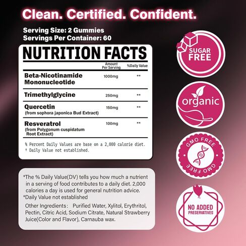NMN Supplement 1000mg, 4-in-1 Liposomal NMN Gummies with Resveratrol, Quercetin & TMG for NAD+ Levels, NMNH Alternative, Supports Healthy Aging, Cellular Energy & Immune Health, 60 Count in Saudi Arabia