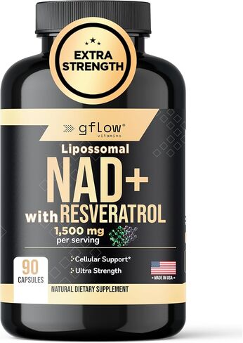 gflow vitamins NAD+ Supplement (Nicotinamide Adenine Dinucleotide) with Resveratrol as 98% Pure Trans-resveratrol | Antioxidant Anti-Aging Supplement Made in the USA in Kuwait