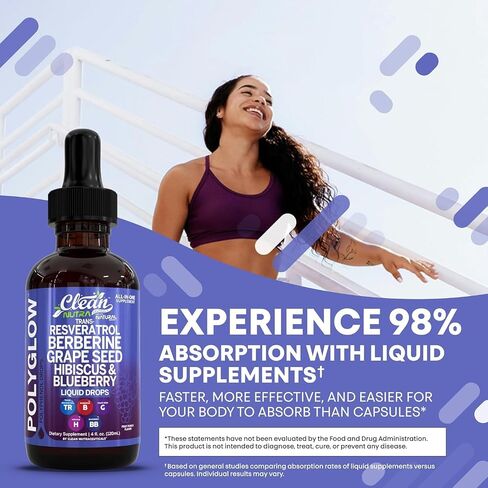 Clean Nutra Resveratrol Liquid Drops with Berberine, Grape Seed Extract, Hibiscus, Blueberry - All-in-One Polyphenol Supplement for Immune Support & Antioxidant Support - Natural Fruit Punch Flavor in Kuwait