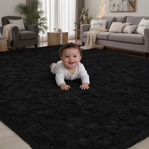 8x10 Area Rugs for Living Room Bedroom: Black Grey Soft Fluffy Shag Upgrade Non-Slip High Pile Carpet Large Fuzzy Plush Indoor Floor Decor Shaggy Rug for Kid Boys Girls Playroom Nursery Modern Home in Saudi Arabia