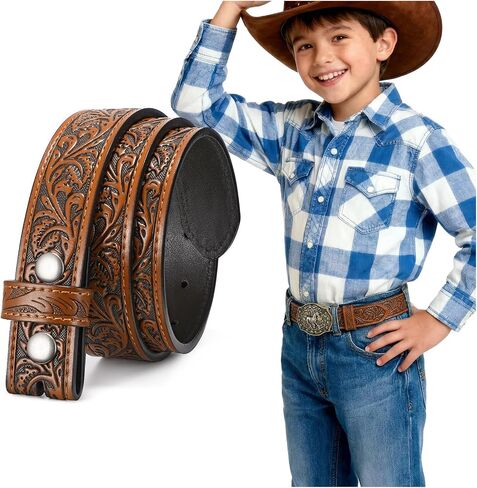 SANSTHS Kids Western Belt without Buckle Genuine Leather Boys Girls Belt Strap Cowgirl Cowboy Belts for Jeans Western Gifts in Kuwait