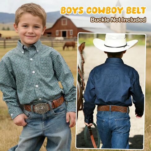 SANSTHS Kids Western Belt without Buckle Genuine Leather Boys Girls Belt Strap Cowgirl Cowboy Belts for Jeans Western Gifts in Kuwait