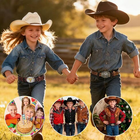 SANSTHS Kids Western Belt without Buckle Genuine Leather Boys Girls Belt Strap Cowgirl Cowboy Belts for Jeans Western Gifts in Kuwait