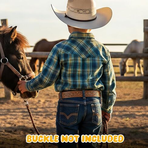 SANSTHS Kids Western Belt without Buckle Genuine Leather Boys Girls Belt Strap Cowgirl Cowboy Belts for Jeans Western Gifts in Kuwait
