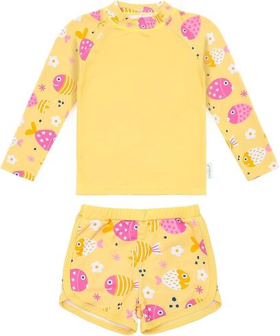 Babygoal Little Girl Rash Guard UPF 50+ ملابس سباحة قطعتين، طقم ملابس سباحة Rashguard بأكمام طويلة للفتيات من عمر 3 إلى 8 سنوات in Kuwait
