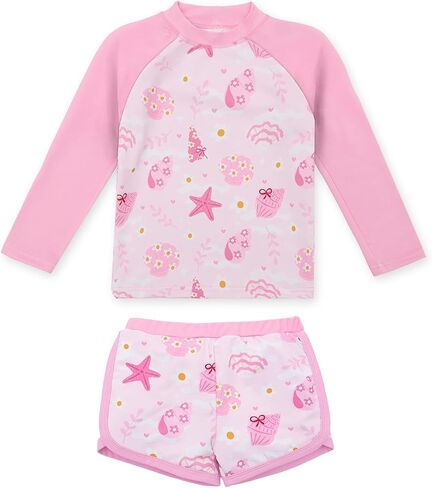 Babygoal Little Girl Rash Guard UPF 50+ ملابس سباحة قطعتين، طقم ملابس سباحة Rashguard بأكمام طويلة للفتيات من عمر 3 إلى 8 سنوات in Kuwait