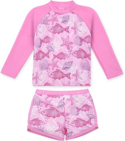 Babygoal Little Girl Rash Guard UPF 50+ ملابس سباحة قطعتين، طقم ملابس سباحة Rashguard بأكمام طويلة للفتيات من عمر 3 إلى 8 سنوات in Kuwait
