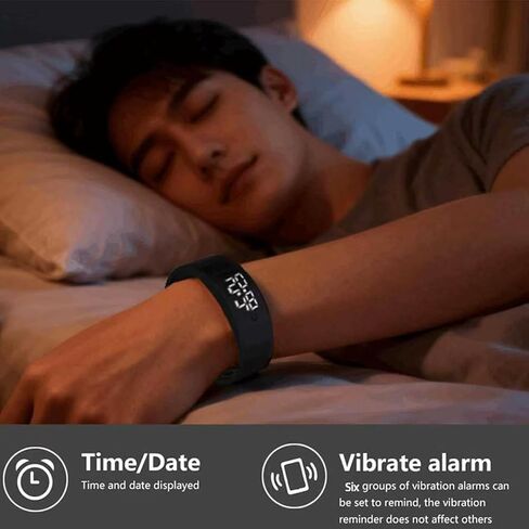 Vibrating Alarm Clock Watch for Heavy Sleepers, Silent Wake Up Bracelet & Smart Wristband, Wearable Vibration Wrist Alarm, Non-Audible Sleep Wristband for Men & Women(Black) in Saudi Arabia