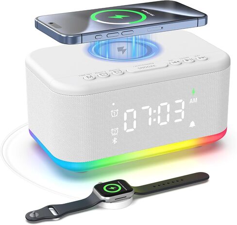 Wireless Charging Alarm Clock Bedroom, Digital Alarm Clocks Bedrooms Bluetooth, Loud Bluetooth Speaker Alarm Clock Night Light Dual Alarm Snooze 12/24H Dimmer Bluetooth AUX USB Charging, Black in Saudi Arabia