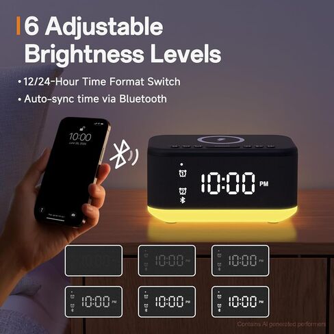 Wireless Charging Alarm Clock Bedroom, Digital Alarm Clocks Bedrooms Bluetooth, Loud Bluetooth Speaker Alarm Clock Night Light Dual Alarm Snooze 12/24H Dimmer Bluetooth AUX USB Charging, Black in Saudi Arabia