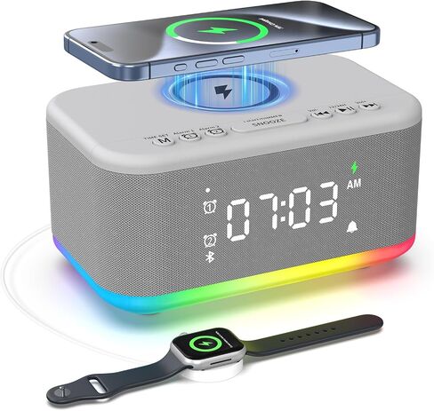Wireless Charging Alarm Clock Bedroom, Digital Alarm Clocks Bedrooms Bluetooth, Loud Bluetooth Speaker Alarm Clock Night Light Dual Alarm Snooze 12/24H Dimmer Bluetooth AUX USB Charging, Black in Saudi Arabia