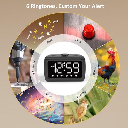 Peakeep 115dB Super Loud Alarm Clock for Heavy Sleepers, Large Display Auto/Manual Brightness for Bedroom, USB Charger, 6 Wake-up Sounds Battery Backup for Teens Shift Workers Oversleeping Fix in Saudi Arabia