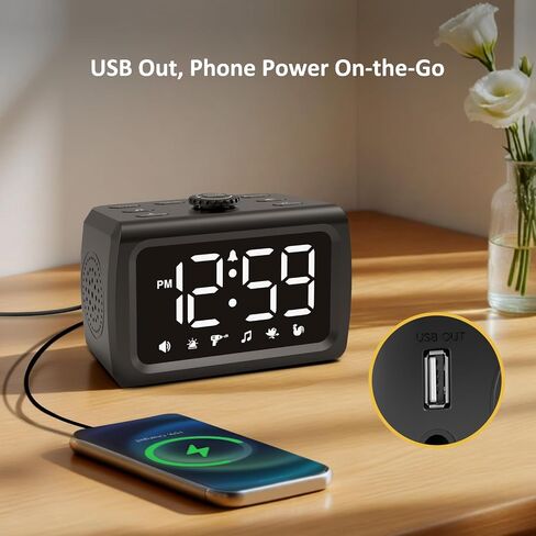 Peakeep 115dB Super Loud Alarm Clock for Heavy Sleepers, Large Display Auto/Manual Brightness for Bedroom, USB Charger, 6 Wake-up Sounds Battery Backup for Teens Shift Workers Oversleeping Fix in Saudi Arabia