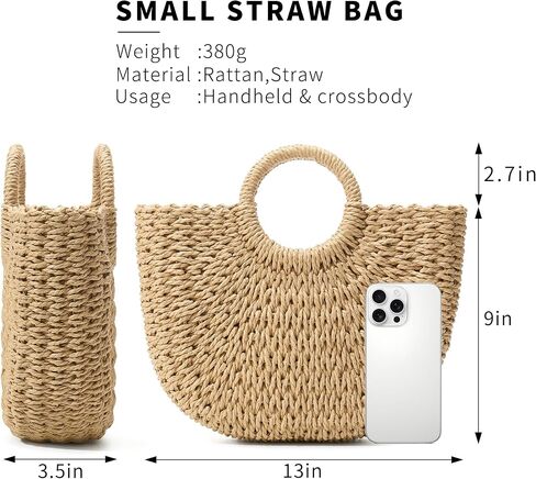 Summer Straw Beach Tote Bag for Women,Crossbody Bags Boho Purse,Handmade Straw Rattan Woven Handbag for Travel 2026 in Saudi Arabia
