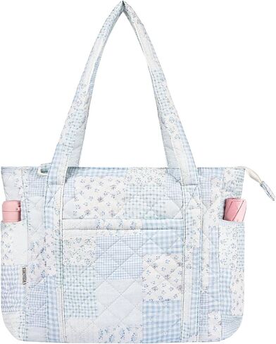 WOBAGMEN Quilted Tote Bag for Women, Floral Quilted Tote Bag with Zipper, Cute Shoulder Bag for Work, Travel, Gym in Saudi Arabia