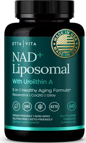 Liposomal NAD+ Supplement - Resveratrol, Muira Puama, Urolithin A, CoQ10 & Giloy (Made in USA) NAD Supplement for Natural Energy, Brain Fog, Digestion, Detox, Gut Health, Microbiome in Saudi Arabia