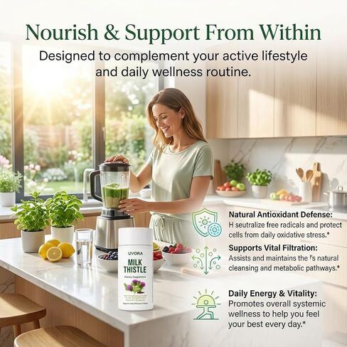 Uvora Milk Thistle Detox, 80% Silymarin Liver Support Formula with Inositol & Turmeric, Non-GMO Ingredients,Free from Gluten and Soy. Vegan-Friendly, 90 Capsules in Saudi Arabia