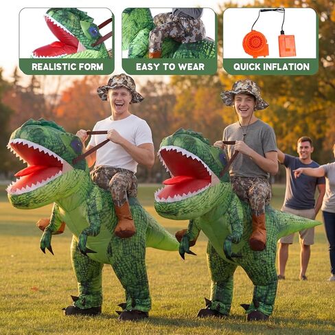 Capoda 2 Pcs Inflatable Riding Dinosaur Costume Adults Family Blow up Riding T Rex Cosplay Suits with Built-in Blower Funny Dinosaurs Theme Costume Set for Halloween Birthday Party Cosplay in Kuwait