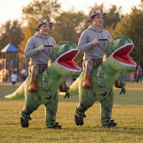 Capoda 2 Pcs Inflatable Riding Dinosaur Costume Adults Family Blow up Riding T Rex Cosplay Suits with Built-in Blower Funny Dinosaurs Theme Costume Set for Halloween Birthday Party Cosplay in Kuwait