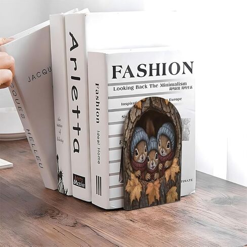 (2 PCS/1 Pairs) Wood Bookends, Squirrel Tree Hole Maple Leaf Decorative Wood Bookends for Shelves Kids Room Desk Home Office Book Stoppers for Holiding Books 5x3 Inch in Saudi Arabia