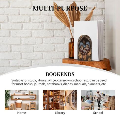 (2 PCS/1 Pairs) Wood Bookends, Squirrel Tree Hole Maple Leaf Decorative Wood Bookends for Shelves Kids Room Desk Home Office Book Stoppers for Holiding Books 5x3 Inch in Saudi Arabia