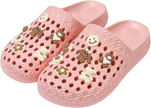 Cute Cartoon Clog Slippers for Women Girls Hollow Out Breathable Garden Shoes Non-Slip Beach Slides Bathroom Sandals with Charms in Saudi Arabia