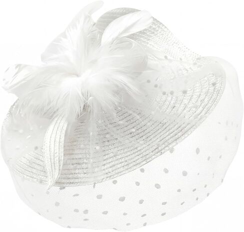 Fascinators Hats for Women,Polka Dot Mesh Veil & Feather Wide Brim Headwear for Derby Tea Party Wedding Church in Saudi Arabia