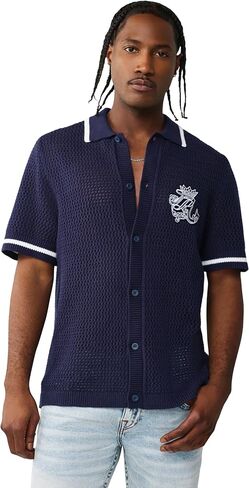 True Religion Men’s Short Sleeve TR Crown Logo Knit Shirt – Soft Cotton, Classic Fit, Logo Graphic in Kuwait