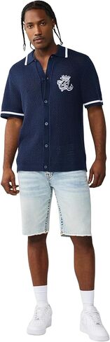True Religion Men’s Short Sleeve TR Crown Logo Knit Shirt – Soft Cotton, Classic Fit, Logo Graphic in Kuwait